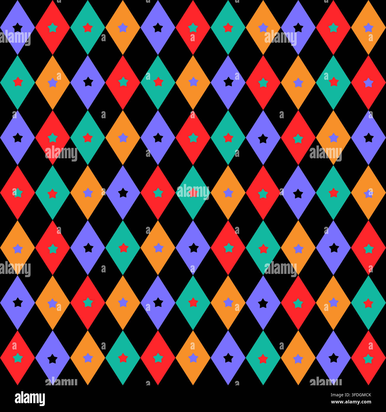 Vintage diamond pattern with festive circus motifs creates elegant holiday backdrop seamless vector pattern. Stock Vector