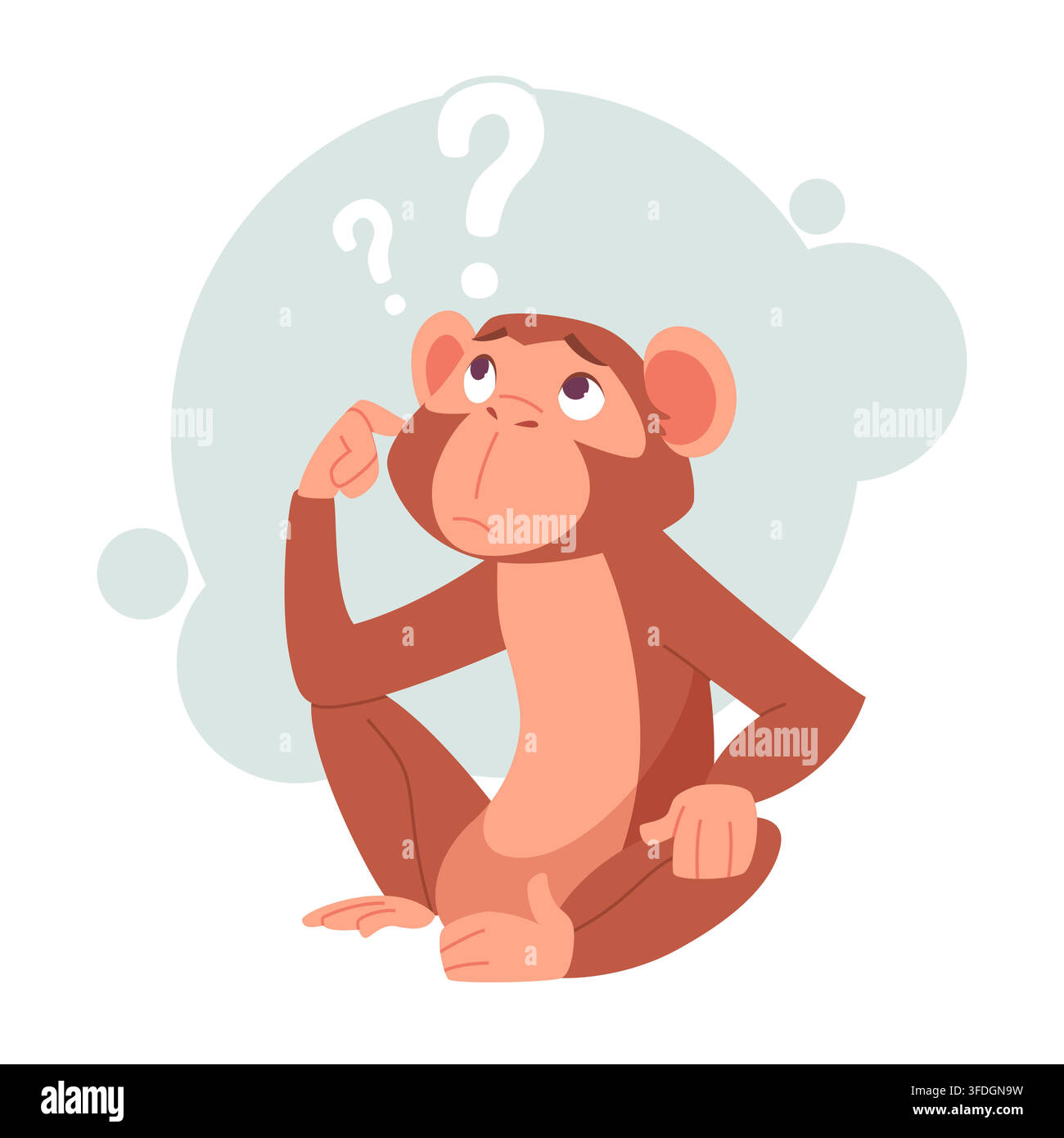 Confused cartoon monkey with question marks vector illustration Stock Vector
