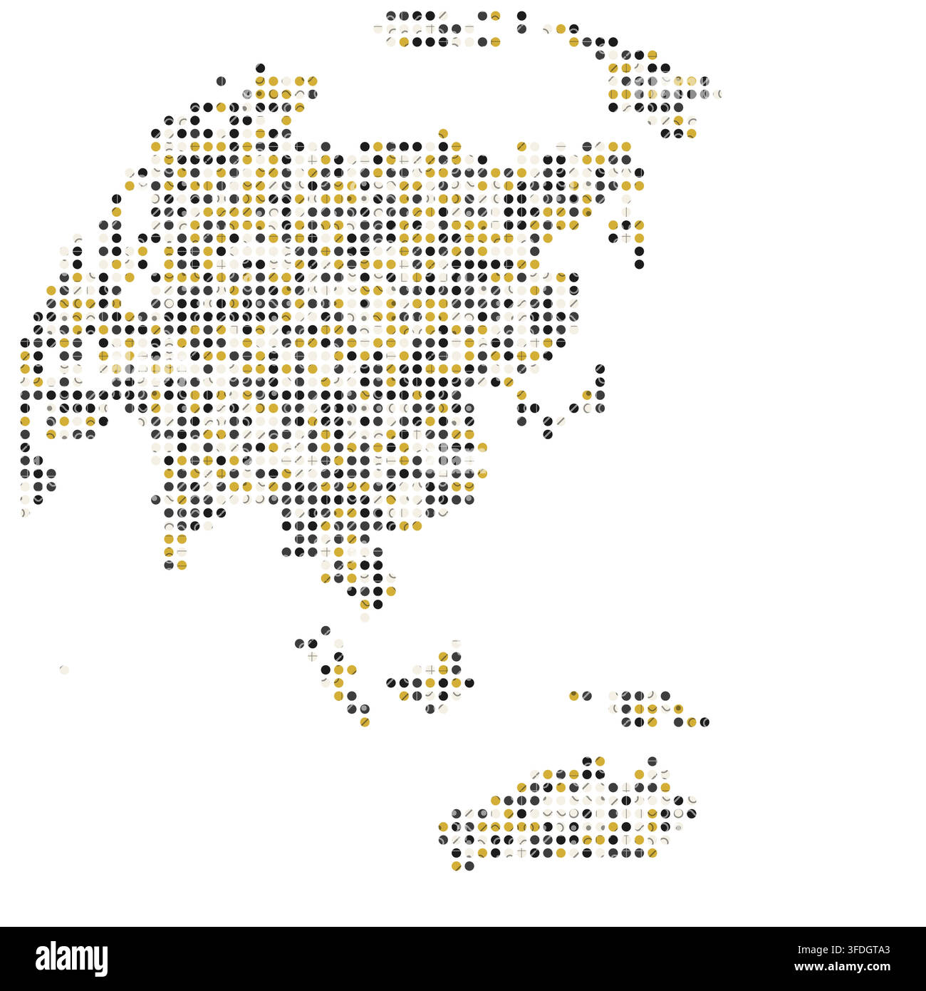 pixel block mosaic world map in charcoal gold east asia palette featuring colored square blocks arranged in a grid for poster decor print poster print Stock Vector