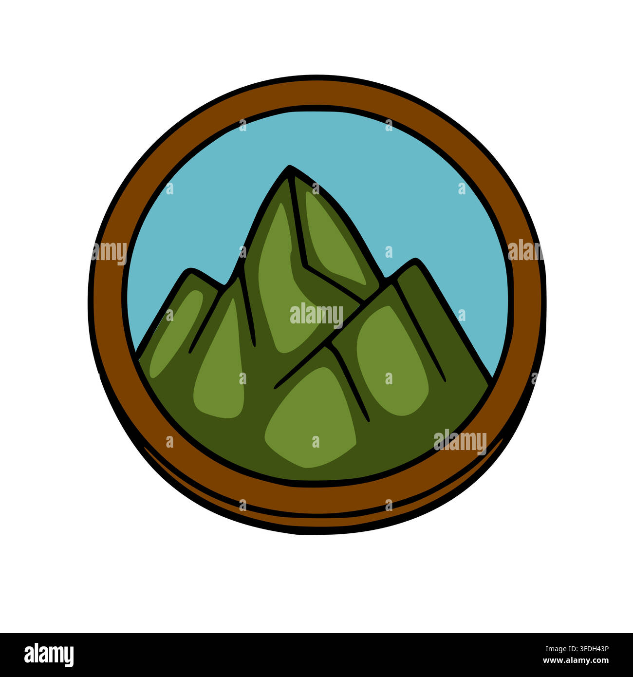 Hand drawn mountain peak in circular frame vector illustration Stock Vector