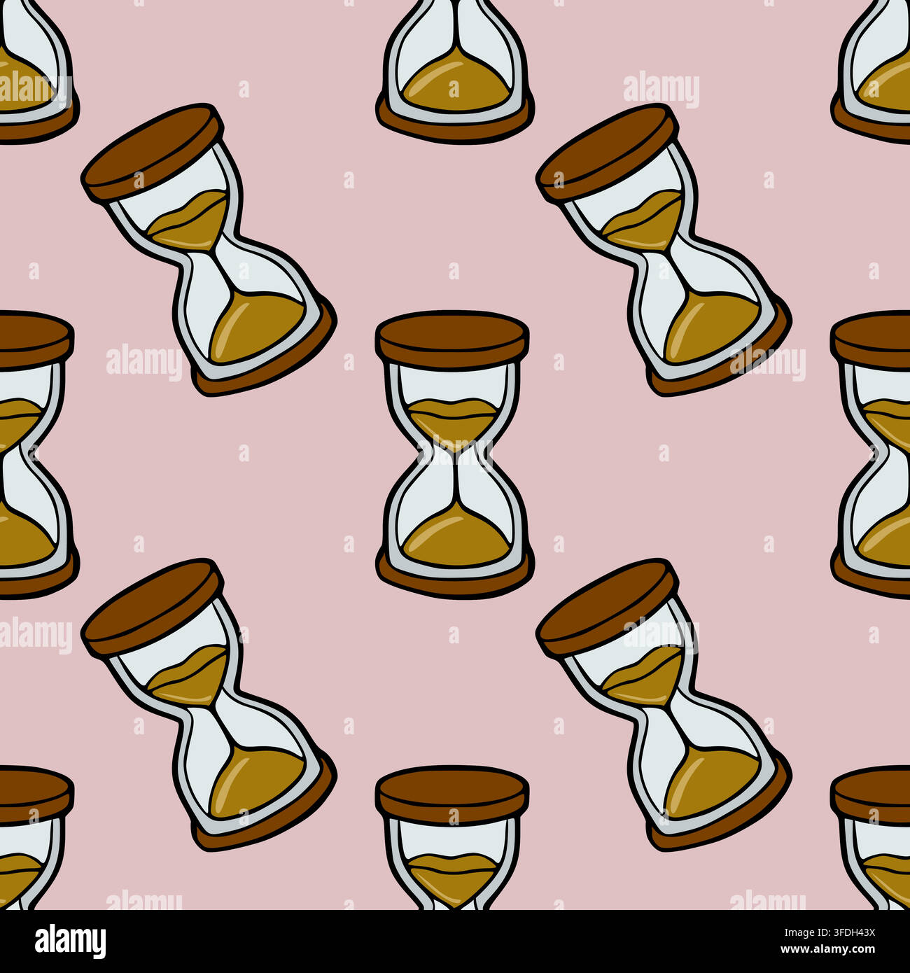 Seamless vector pattern with cute cartoon hourglasses on a soft pink background Stock Vector