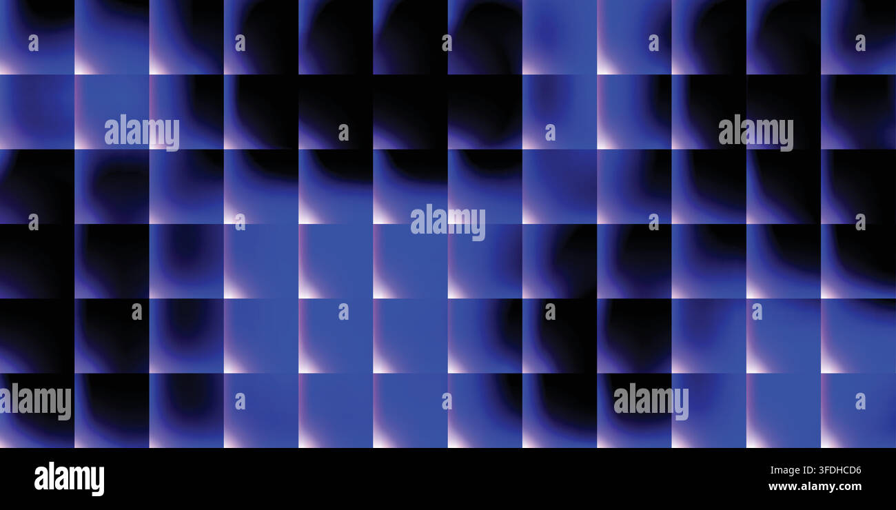 Abstract blue and black checkered pattern with glowing light effects Stock Vector