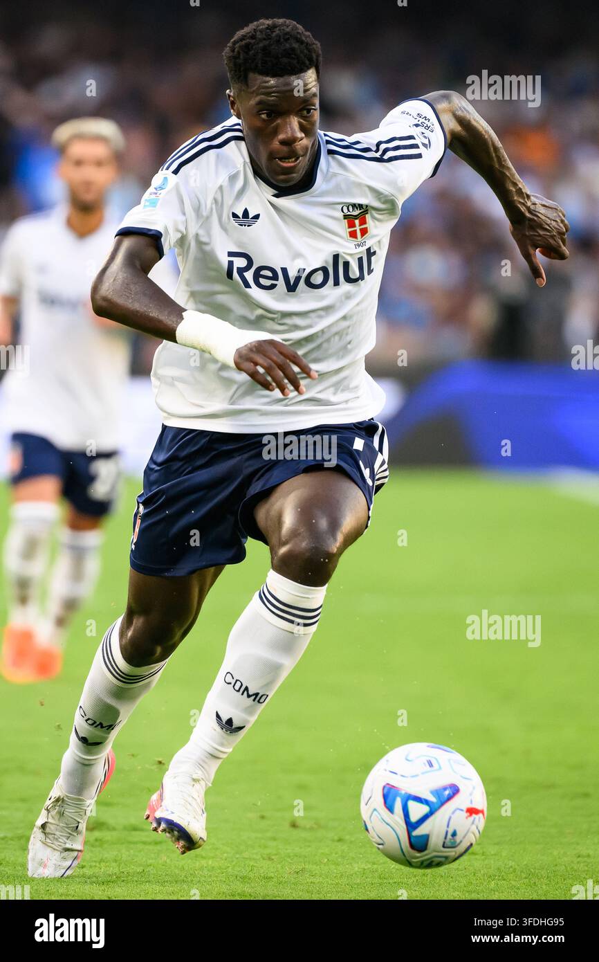 Assane Diao of Como 1907 in action during the Serie A 2025/2026 football match between SSC Napoli and Como 1907 at Diego Armando Maradona stadium in Naples (Italy), August 30, 2026. Stock Photo