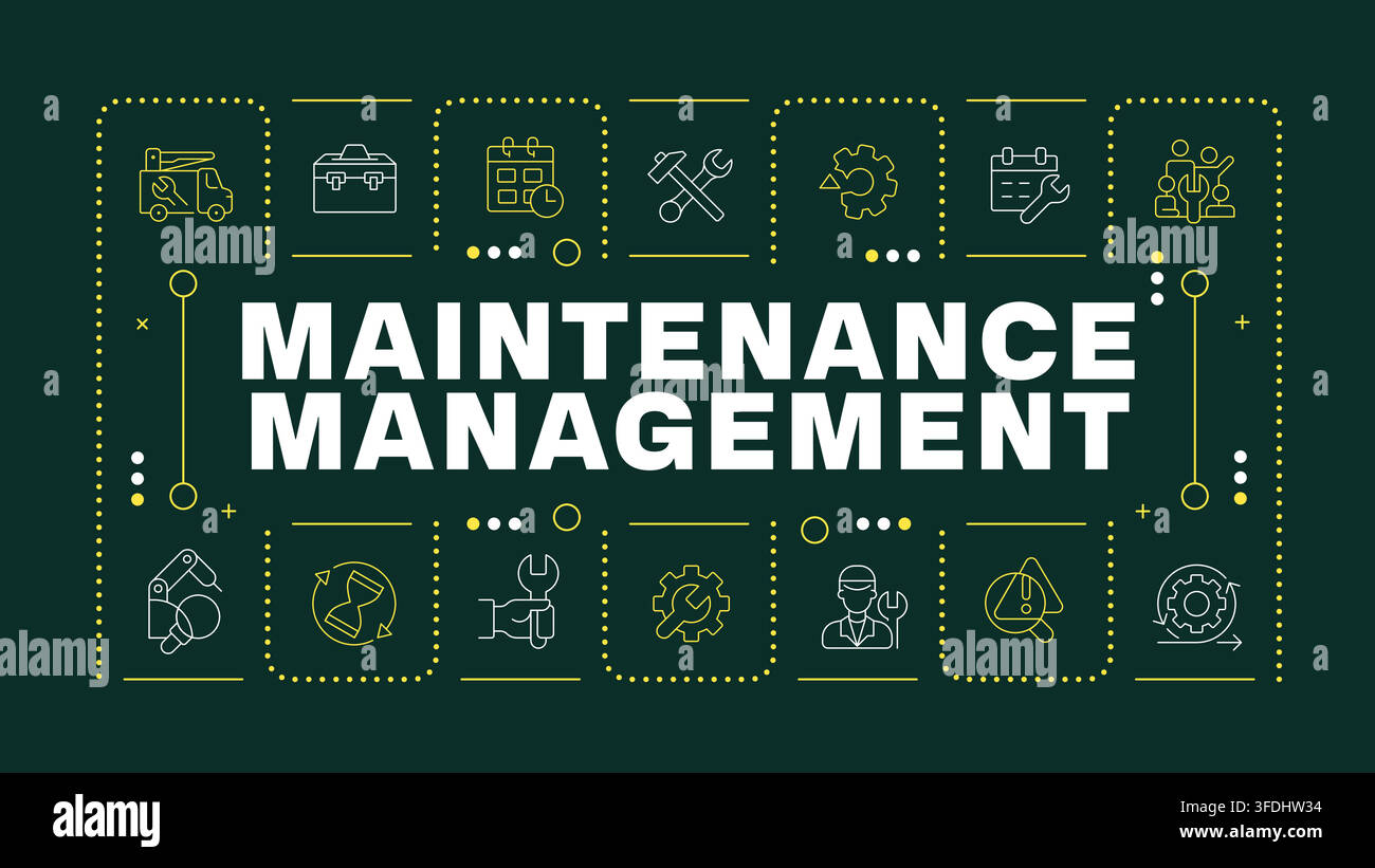 Maintenance management dark green word concept Stock Vector