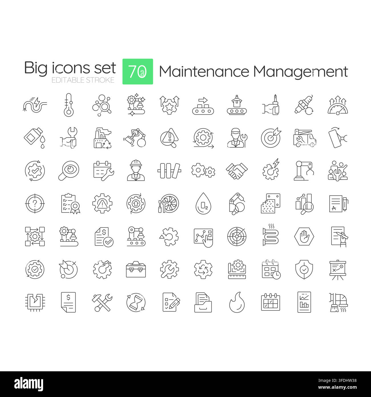 Maintenance management simple line icons set Stock Vector