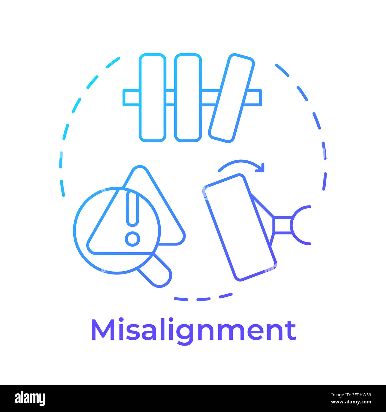 Misalignment blue gradient concept icon Stock Vector