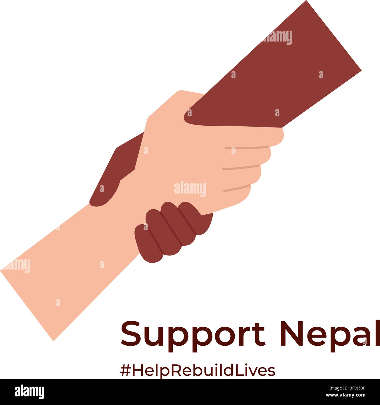 Concept help Nepal. Two hands holding each other. Stock Vector