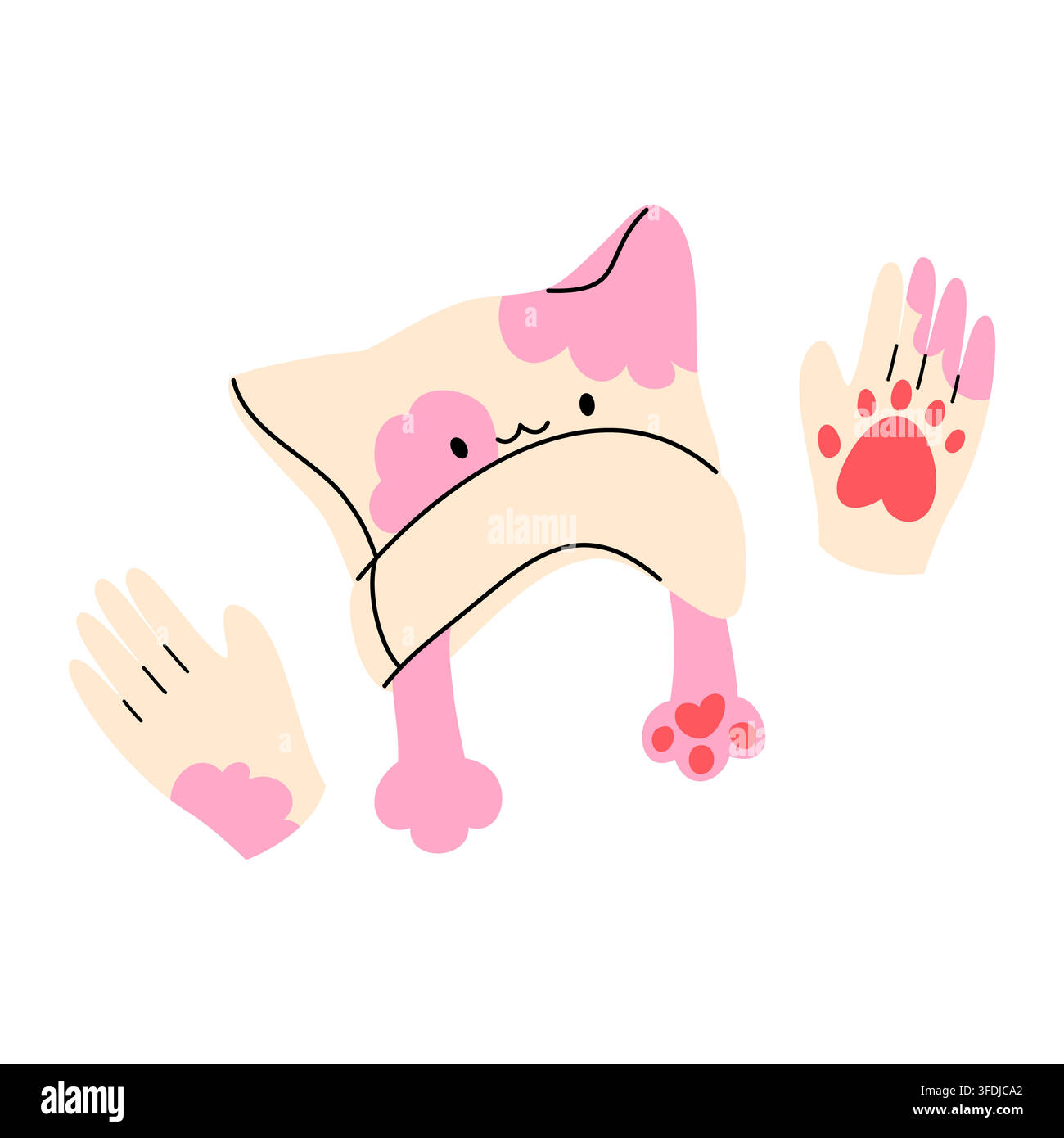 Cute Cat Beanie Hat and Gloves Set Vector Stock Vector