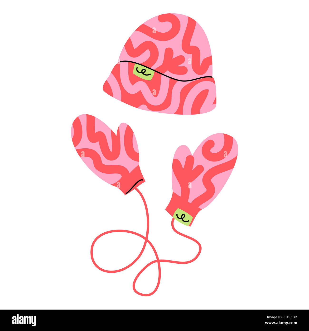 Pink Patterned Beanie Hat and Mittens Vector Stock Vector