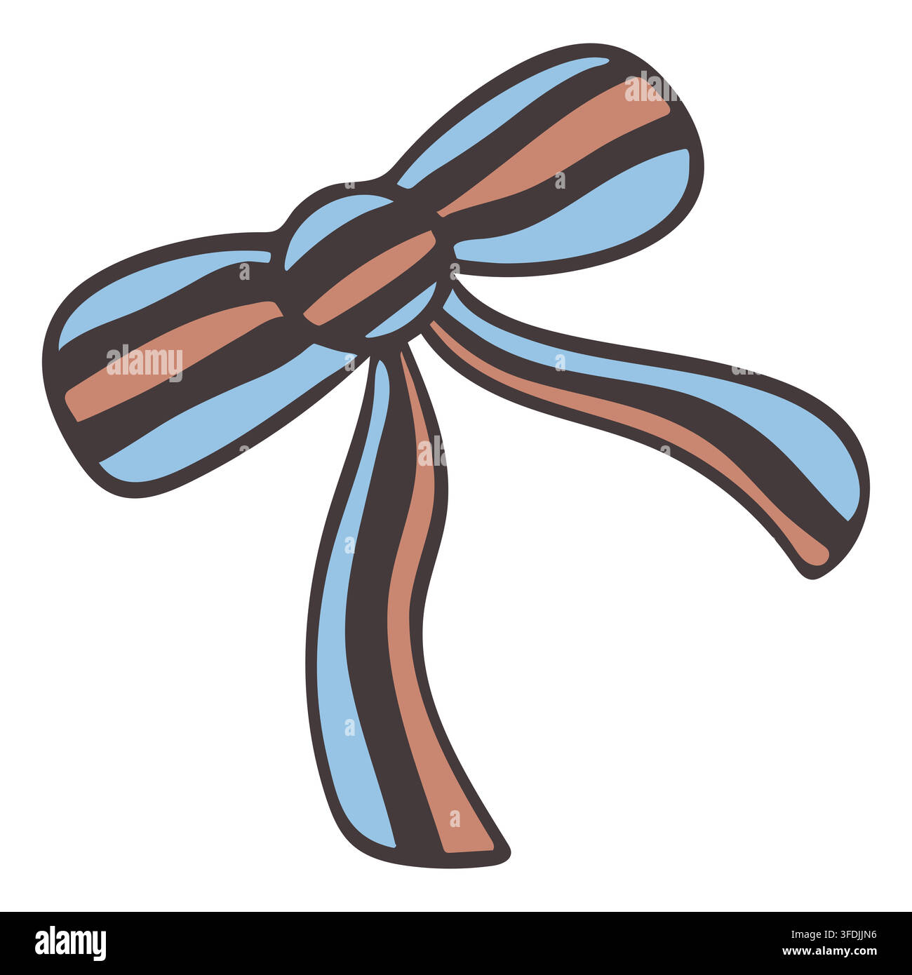 Striped ribbon bow. Vintage cute holiday gift knot clipart isolated on white. Vector illustration Stock Vector