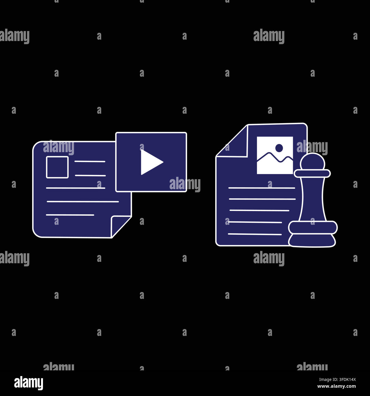 digital content creation and document management blue icon set Stock Vector
