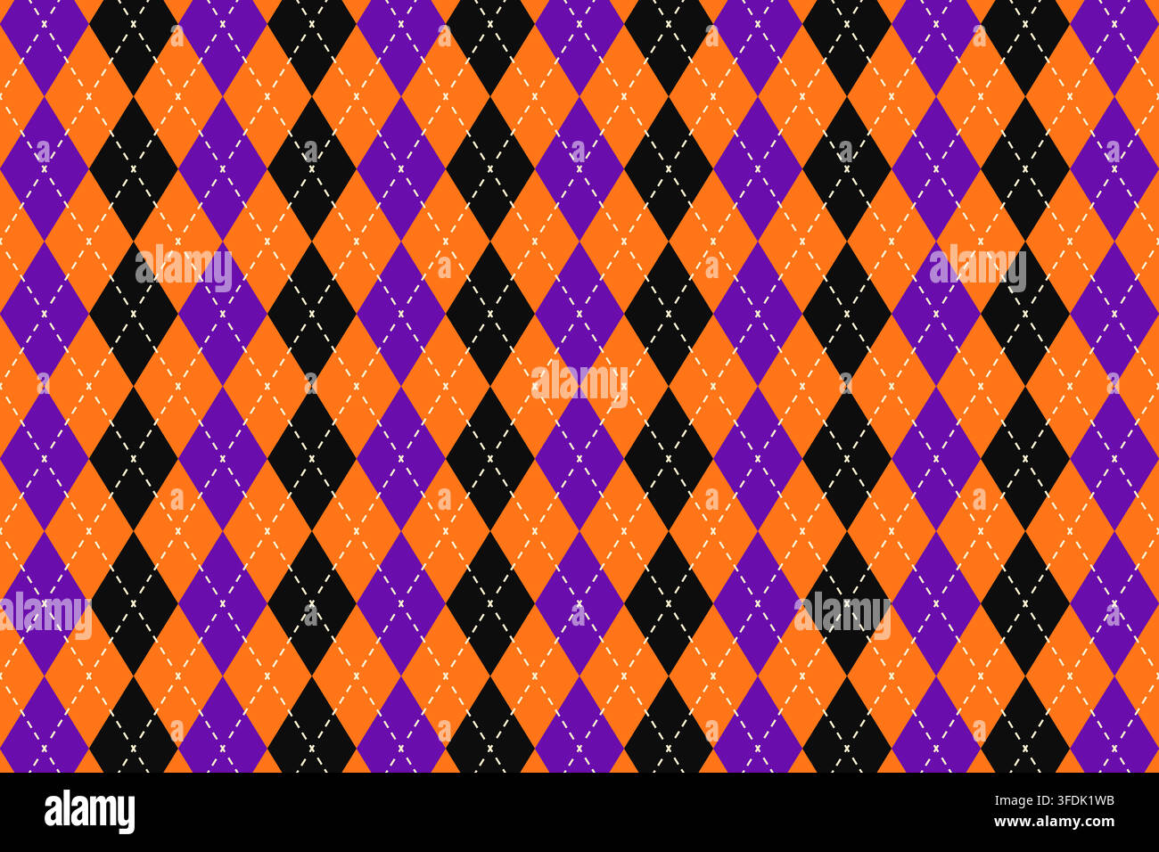 Argyle pattern in traditional Halloween colors. Orange, purple and black rhombus shapes print. Sweater, socks, plaid or wrapping paper print with repeated diamonds. Vector flat illustration. Stock Vector
