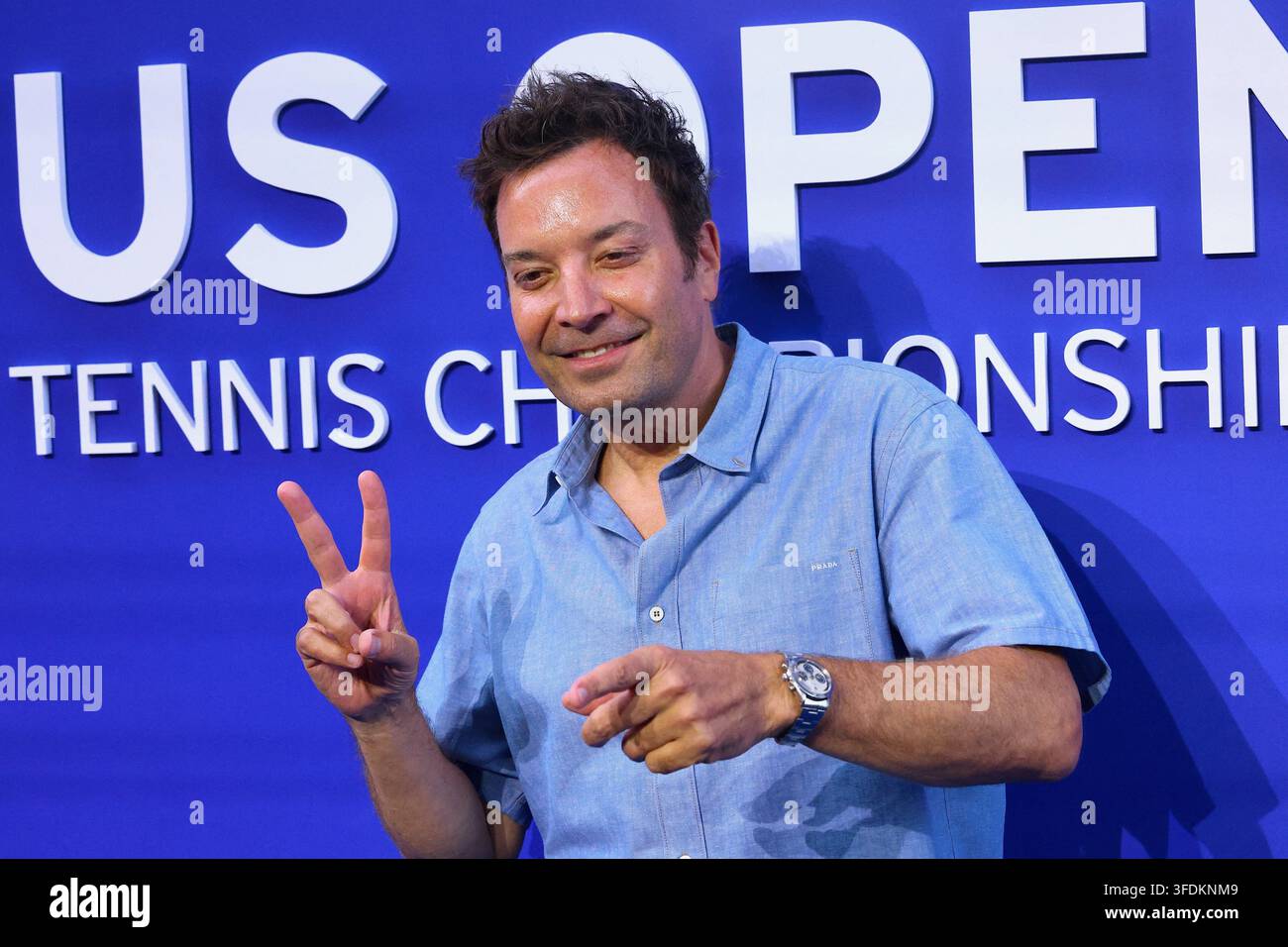 Jimmy Fallon arrives at the night session on day 2 at the US Open in ...