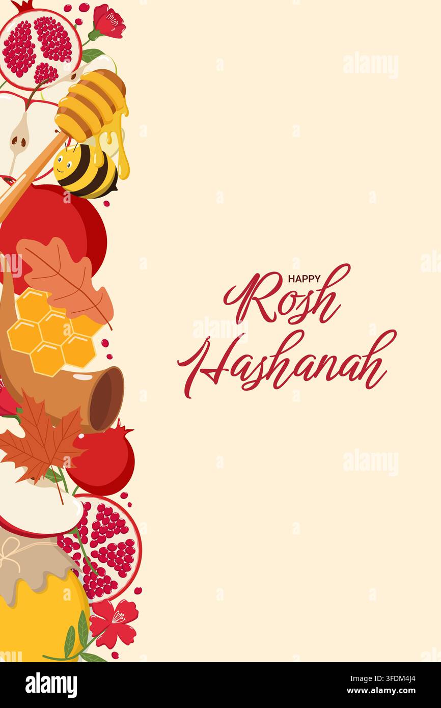 Rosh Hashanah Greeting Card With Apples Pomegranates Honey Shofar rosh-hashanah-greeting-card-with-apples-pomegranates-honey-shofar