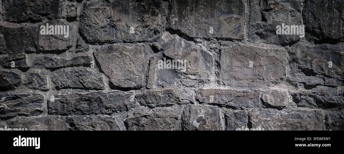 Panoramic Gray Stone Wall Texture Background Stock Photo