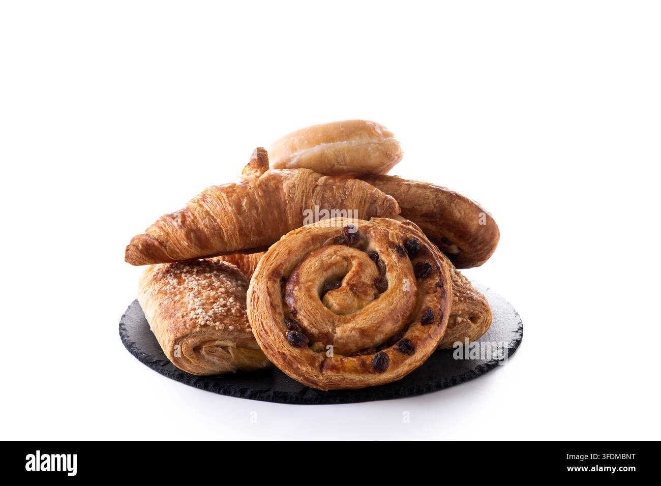 Assorted pastries and donuts isolated on white background Stock Photo