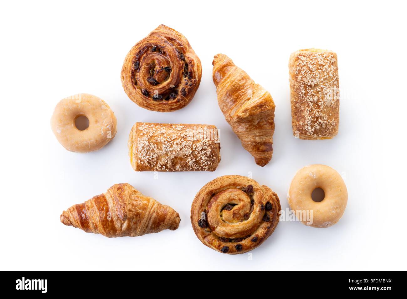 Assorted pastries and donuts isolated on white background Stock Photo