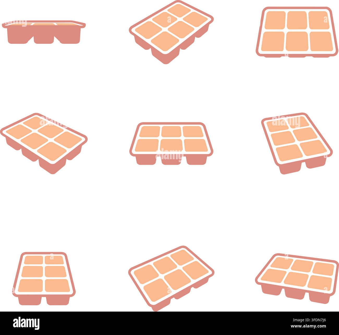 Flat illustration featuring several beige tray forms with divided compartments in different rectangular and angled layouts Stock Vector