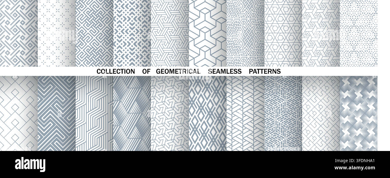 Geometric set of seamless gray and white patterns. Simple vector graphics Stock Vector