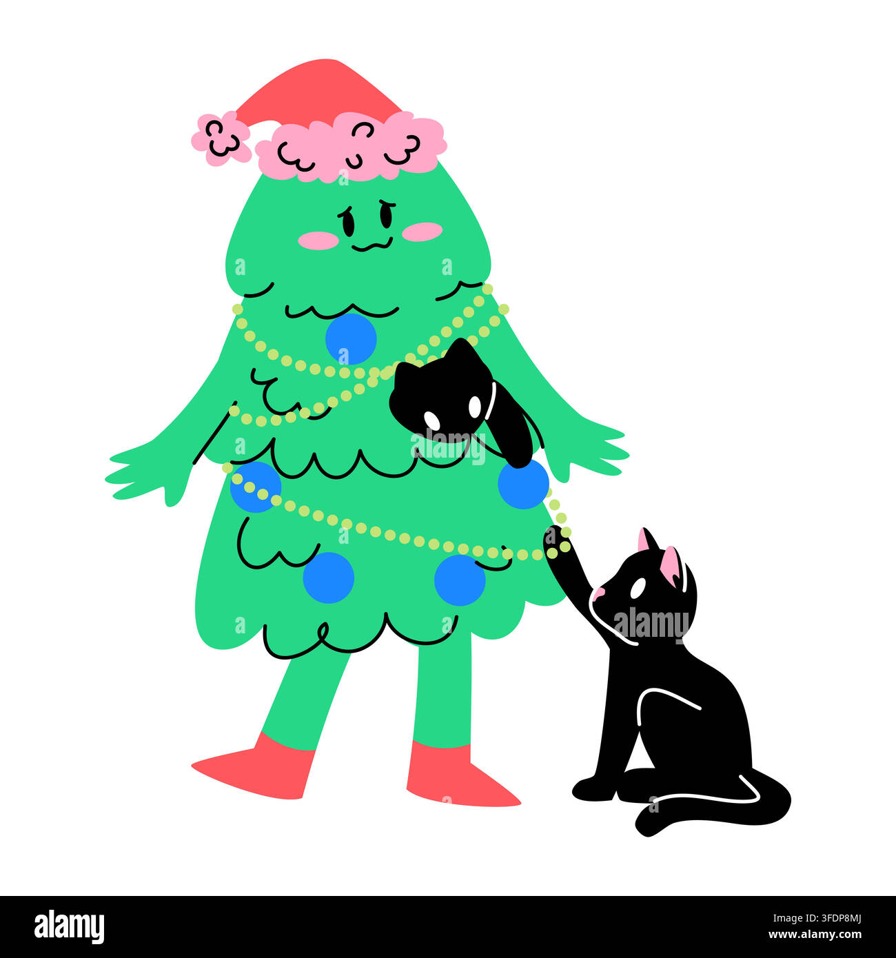 Cute Christmas Tree with Black Cats Vector Stock Vector