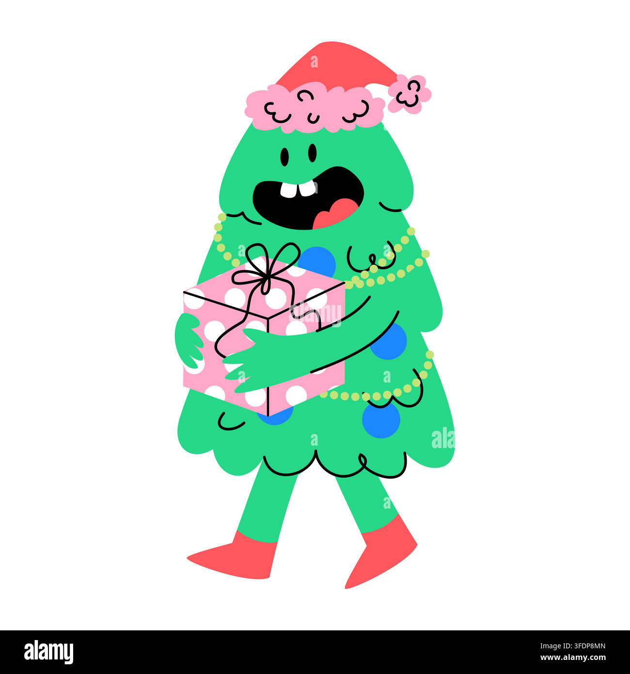 Funny Christmas Tree Holding Present Vector Stock Vector