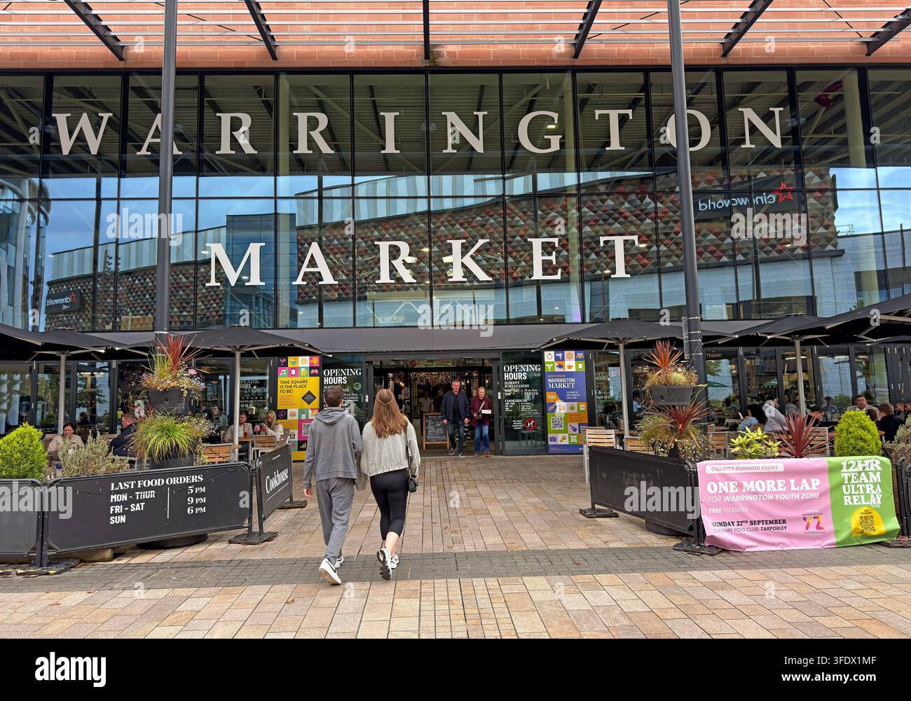 Busy Sunday at Warrington Market Cookhouse food and drink court in Time Square Stock Photo