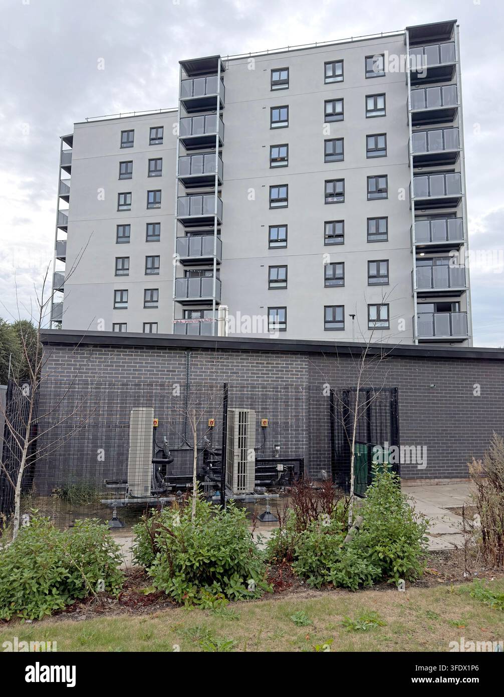 Kingsway House and rear energy plant after Torus refurbishment, Latchford, Warrington Stock Photo