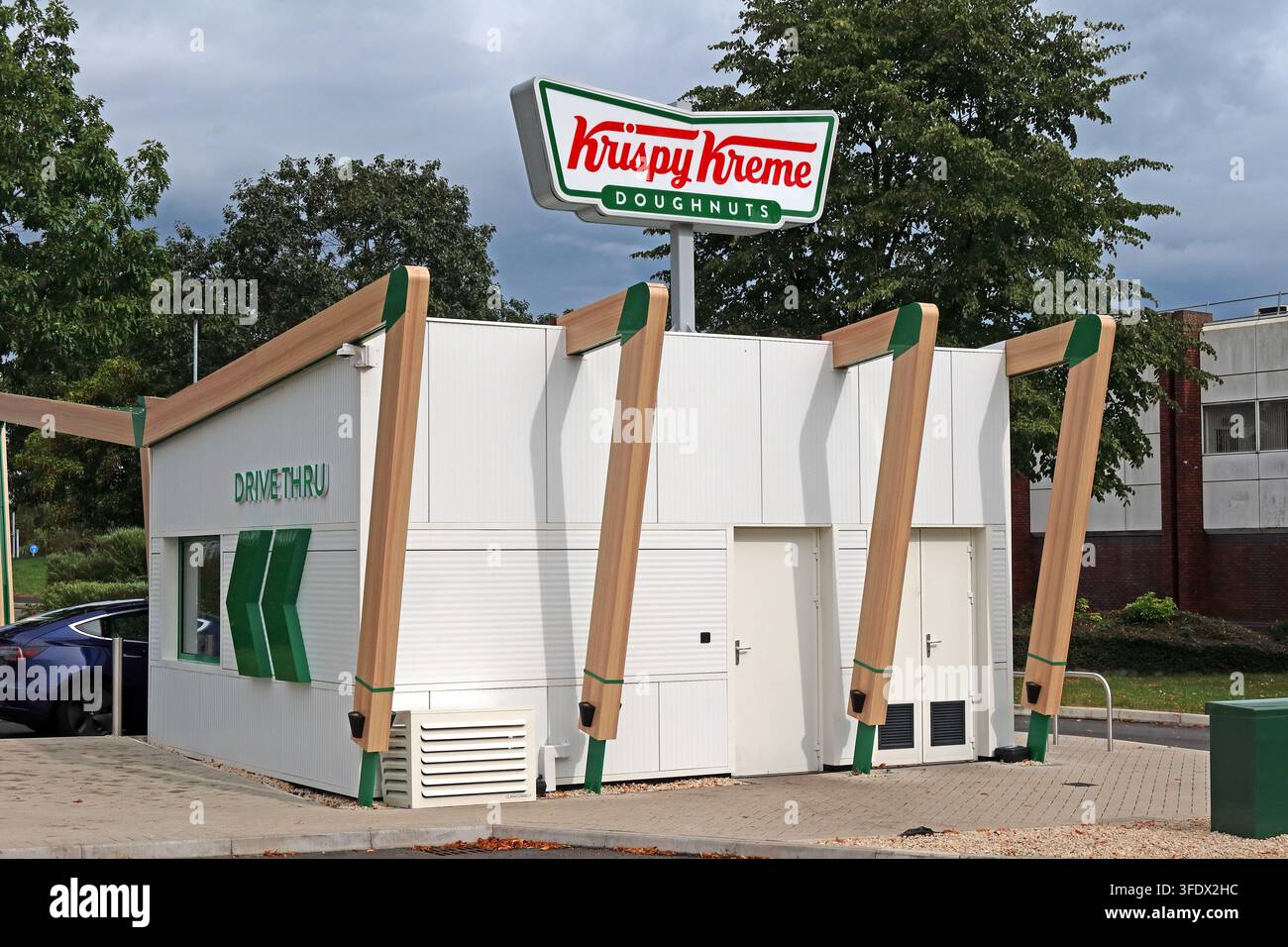 Krispy Kreme drive-through doughnut shop at School Brow, Fairfield and Howley, Warrington, Cheshire Stock Photo