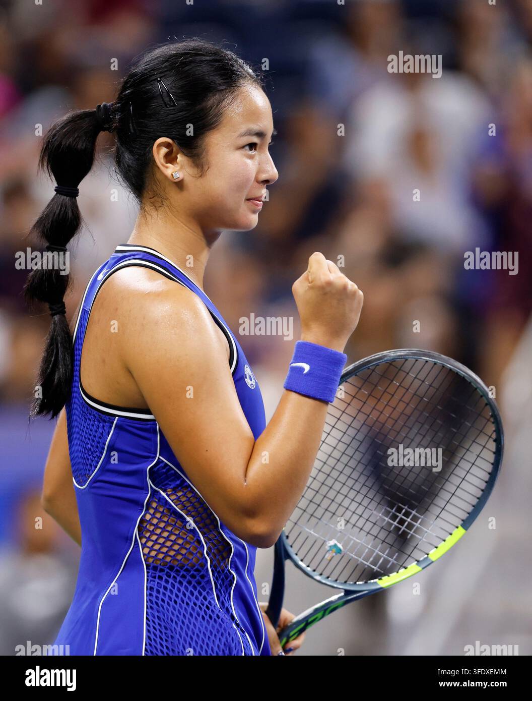 Flushing Meadows, United States. 01st Sep, 2026. Alexandra Eala of the Philippines celebrates after winning a point over Mary Stoiana in their first round match in Louis Armstrong Stadium at the 2026 US Open Tennis Championship at the USTA Billie Jean King National Tennis Center in New York City on Tuesday, September 1, 2026. Photo by John Angelillo/UPI Credit: UPI/Alamy Live News Stock Photo