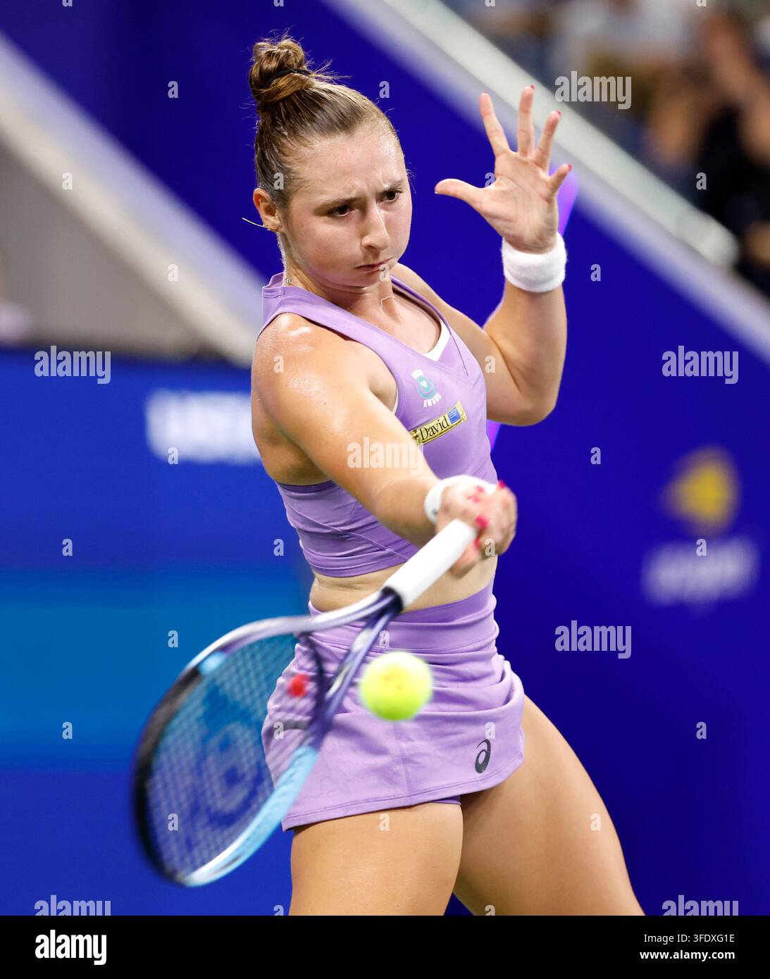 Flushing Meadows, United States. 01st Sep, 2026. Mary Stoiana returns a ball to Alexandra Eala of the Philippines in their first round match in Louis Armstrong Stadium at the 2026 US Open Tennis Championship at the USTA Billie Jean King National Tennis Center in New York City on Tuesday, September 1, 2026. Photo by John Angelillo/UPI Credit: UPI/Alamy Live News Stock Photo
