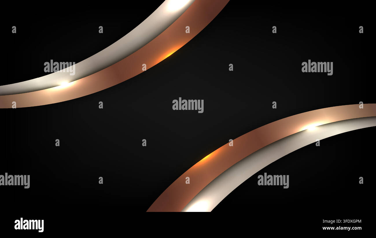 Luxury abstract metallic background with rose gold copper curves and light flares on dark backdrop for premium corporate banners presentations and ele Stock Vector