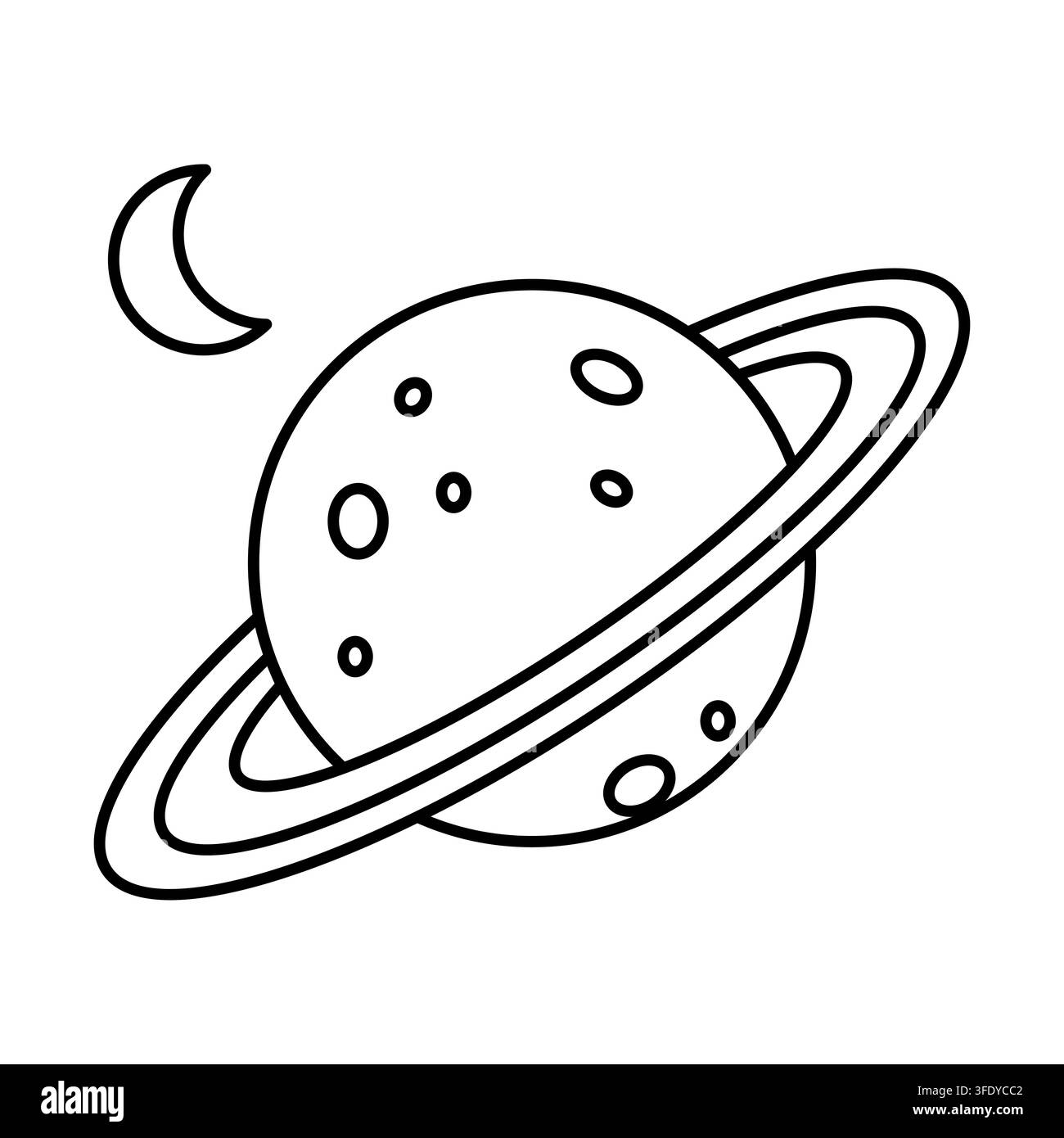 Saturn planet with ring and crescent moon vector graphic. eps 10. Stock Vector