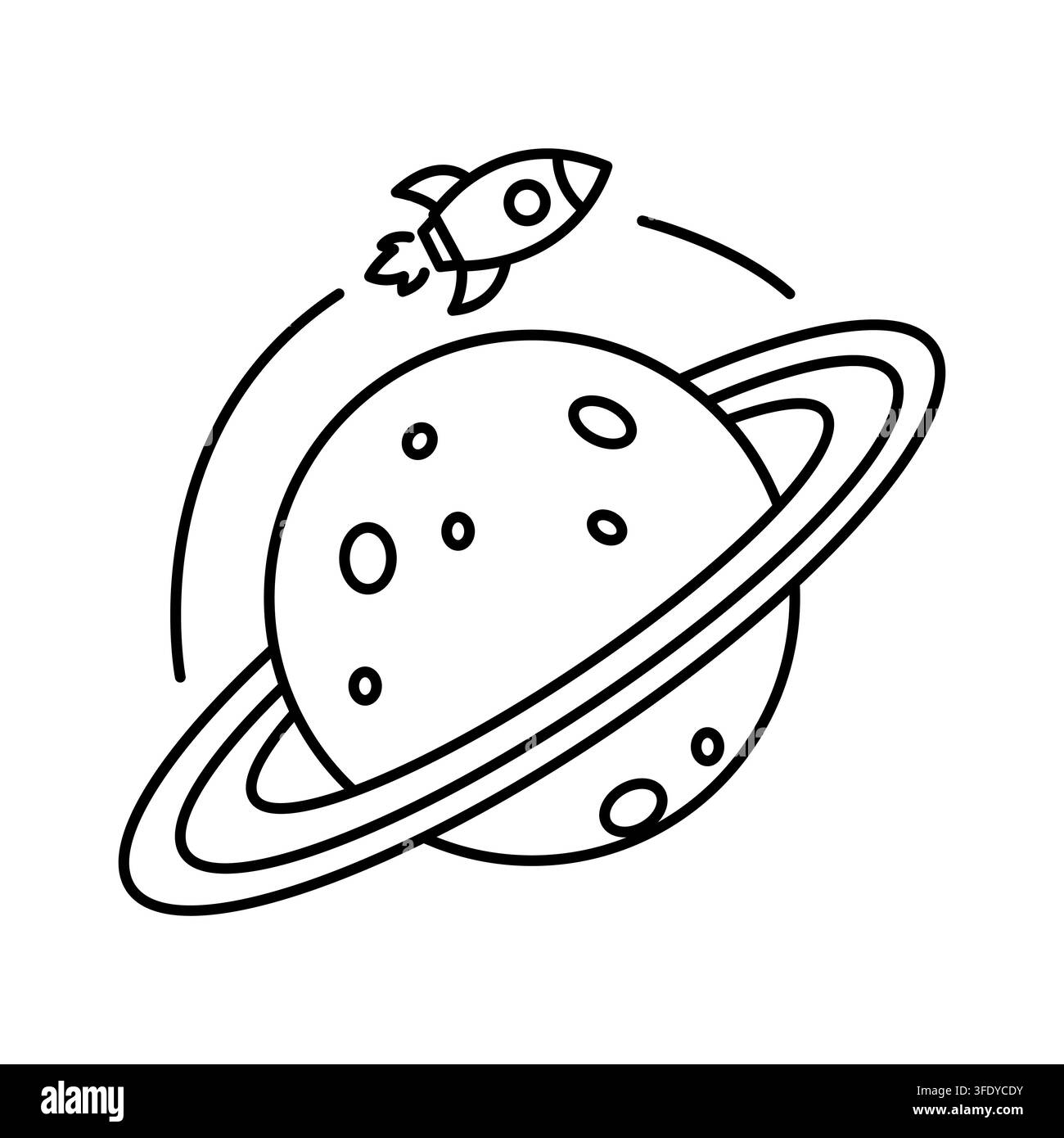 Rocket ship flying around saturn planet space vector graphic. eps 10. Stock Vector