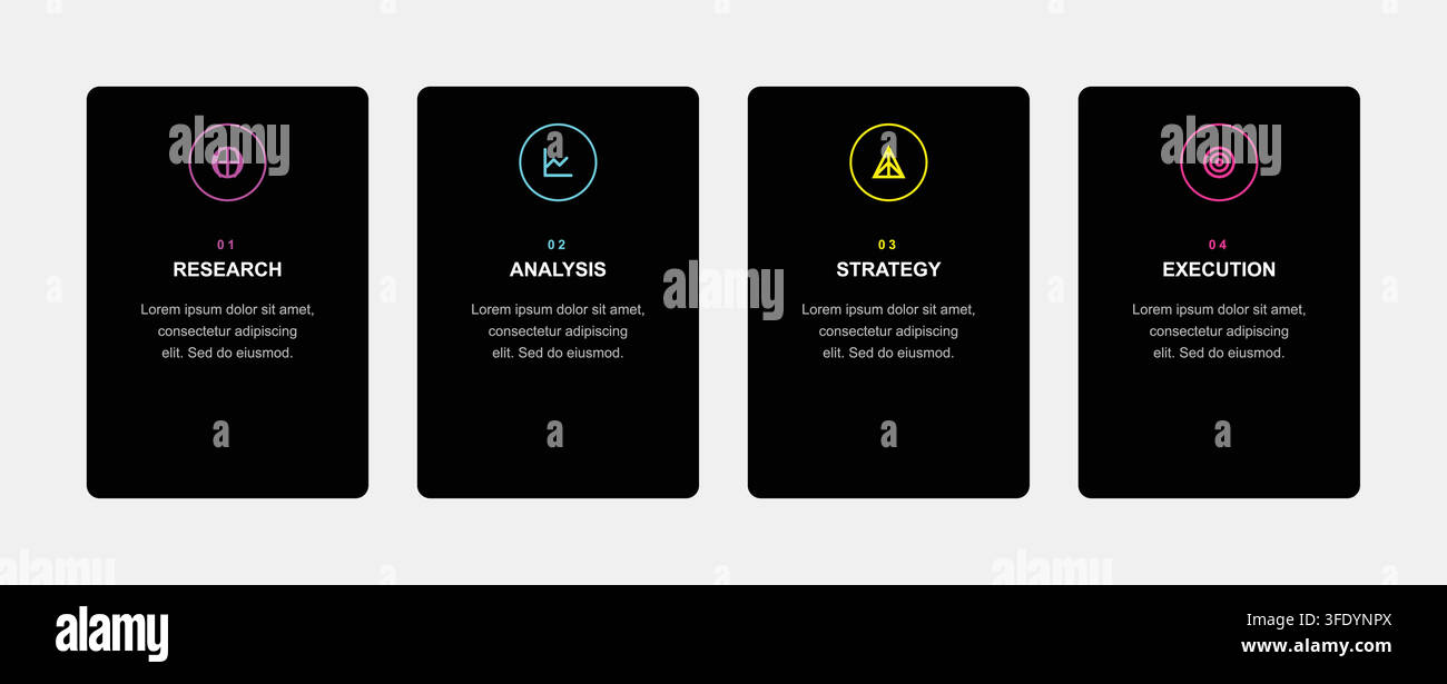 Business Strategy and Process Infographic with Numbered Workflow Elements Stock Vector