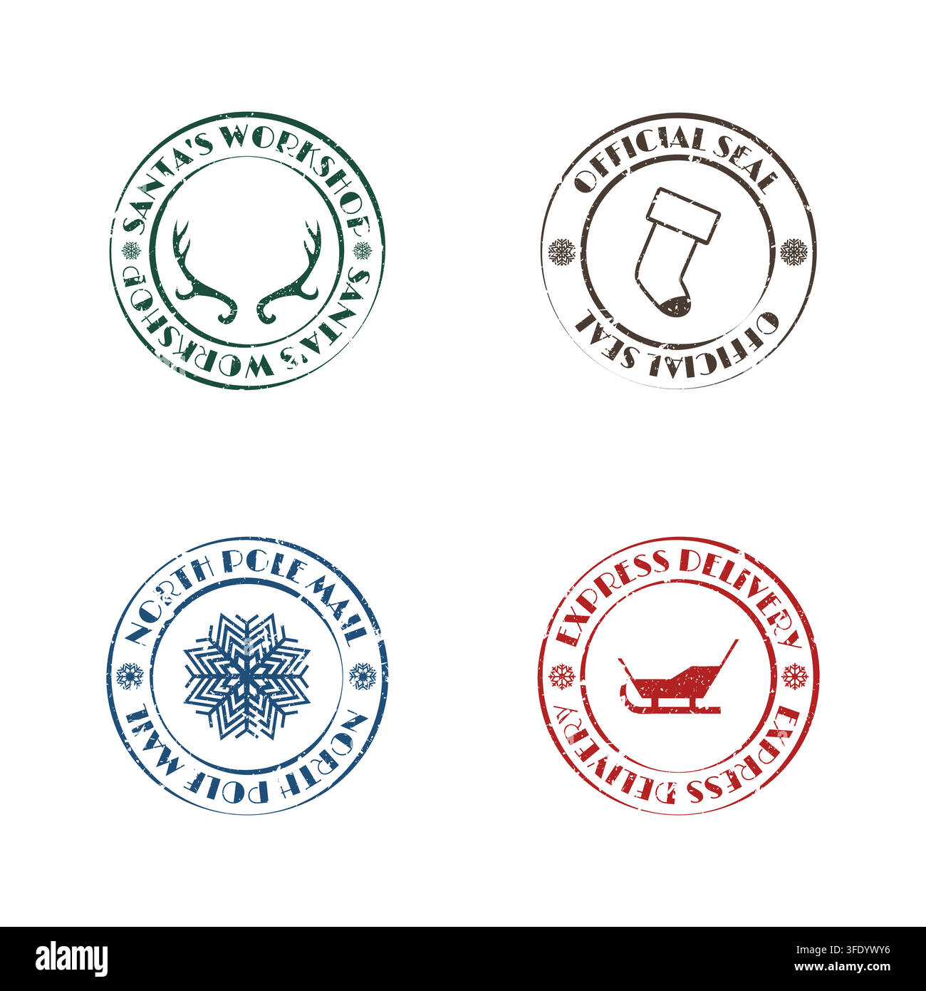 Christmas Holiday Postal Stamps Vector Collection. Stock Vector