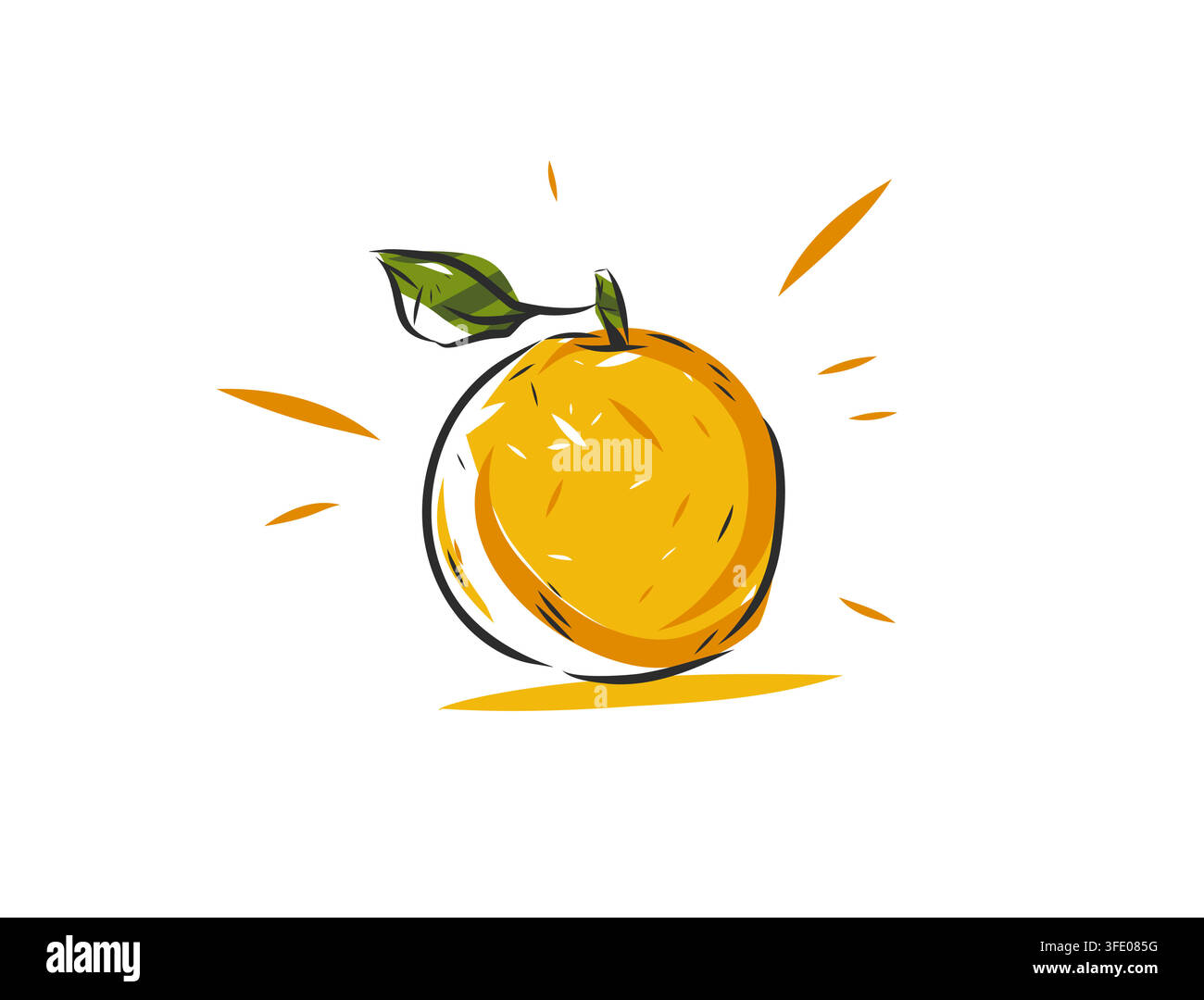 Fresh Orange Fruit Hand Drawn Vector Illustration with Green Leaf, Juicy Citrus for Healthy Food, Vitamin C, Juice, Organic Product, Packaging and Stock Vector