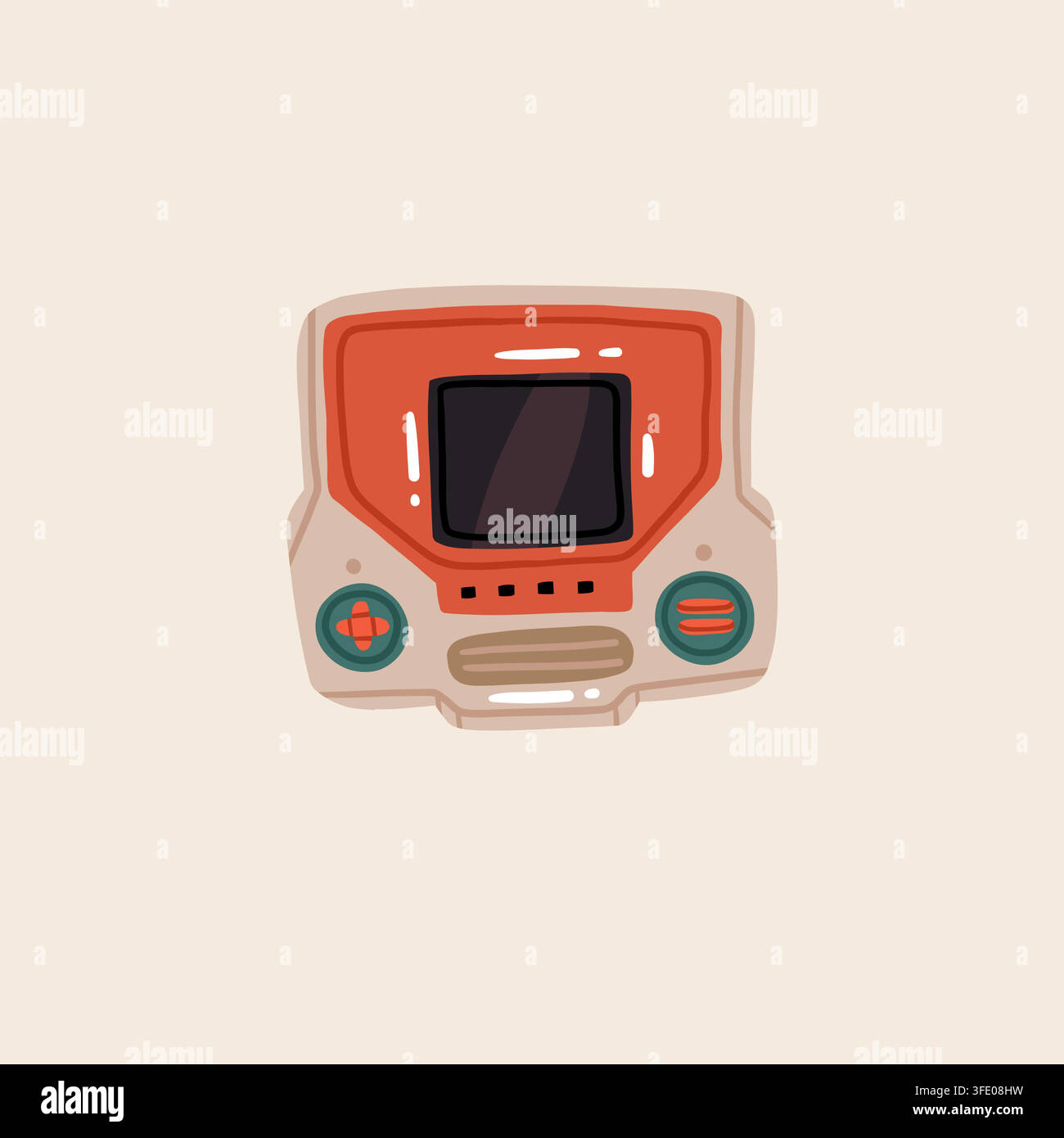 Retro Video Game Console Vector Illustration, Vintage Gaming Device with Screen and Controls, Nostalgic 90s Y2K Technology Stock Vector