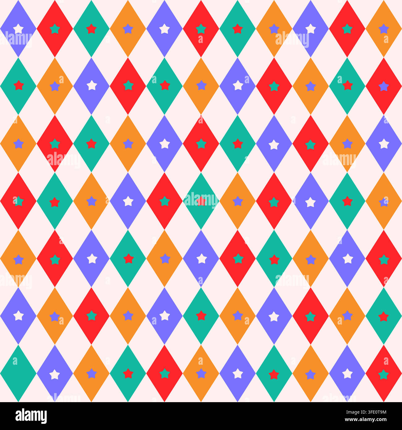 Vintage diamond pattern with festive circus motifs creates elegant holiday backdrop seamless vector pattern. Stock Vector