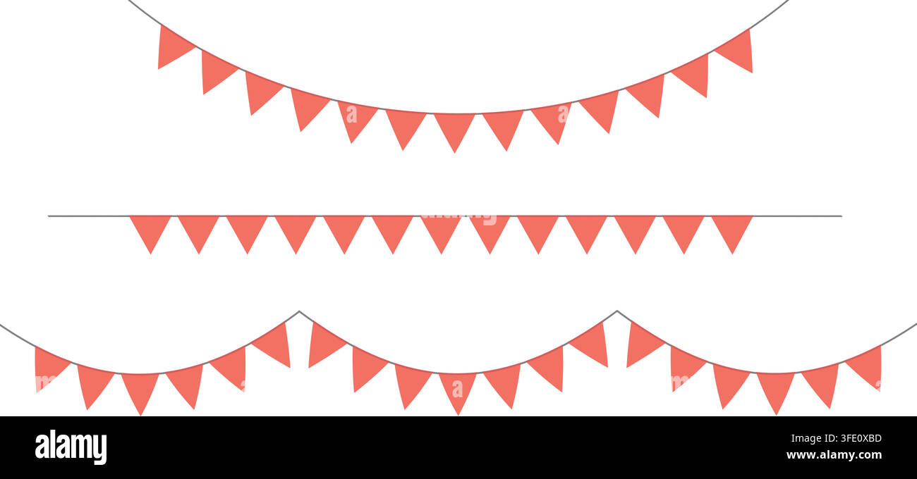 Colorful festive pennant garlands with triangular flags creating cheerful party atmosphere vector illustration collection. Stock Vector