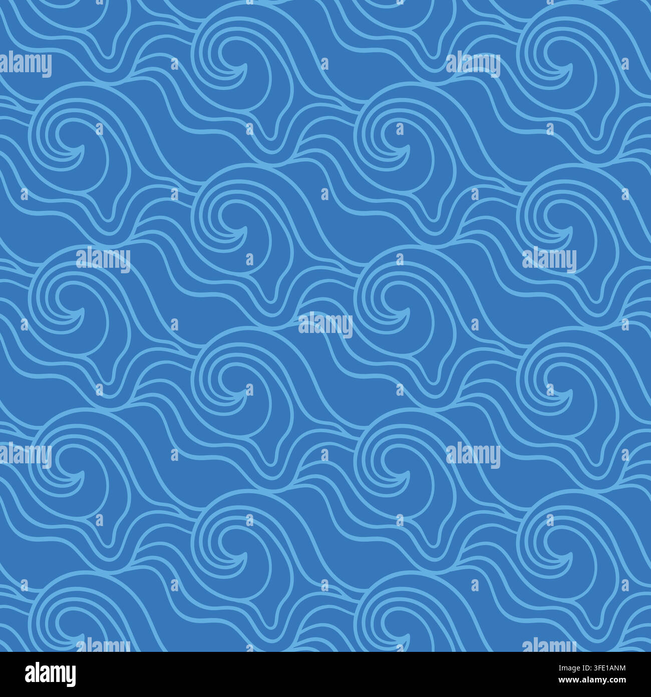 Seamless blue Asian pattern flowing wave spirals Stock Vector