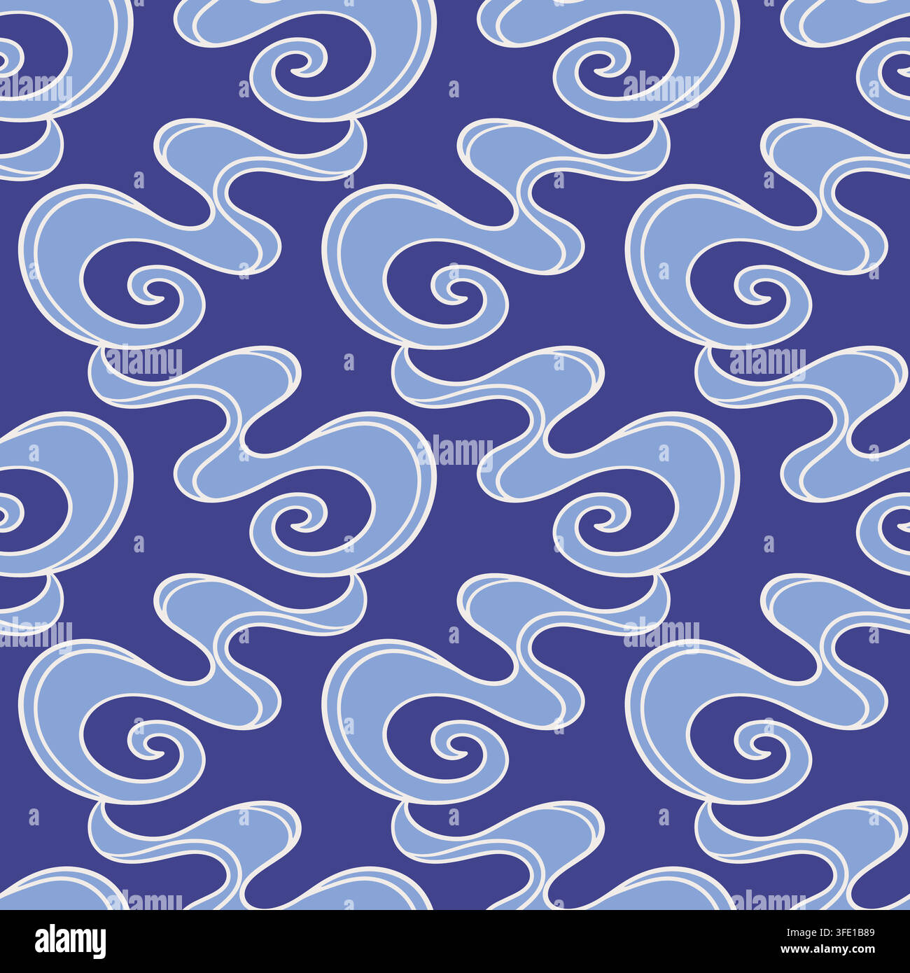 Seamless Asian cloud pattern stylized blue swirls Stock Vector