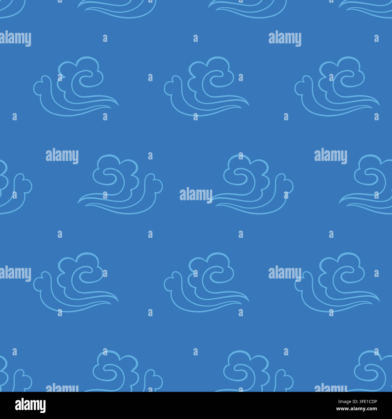 Japanese Asian Seamless blue pattern cloud waves Stock Vector