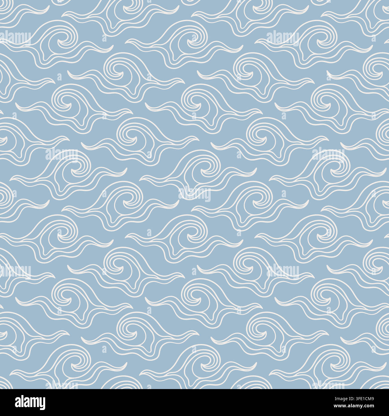 Japanese Asian Seamless blue pattern cloud waves Stock Vector