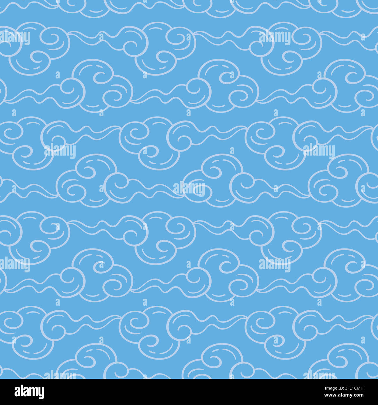 Japanese Asian Seamless blue pattern cloud waves Stock Vector