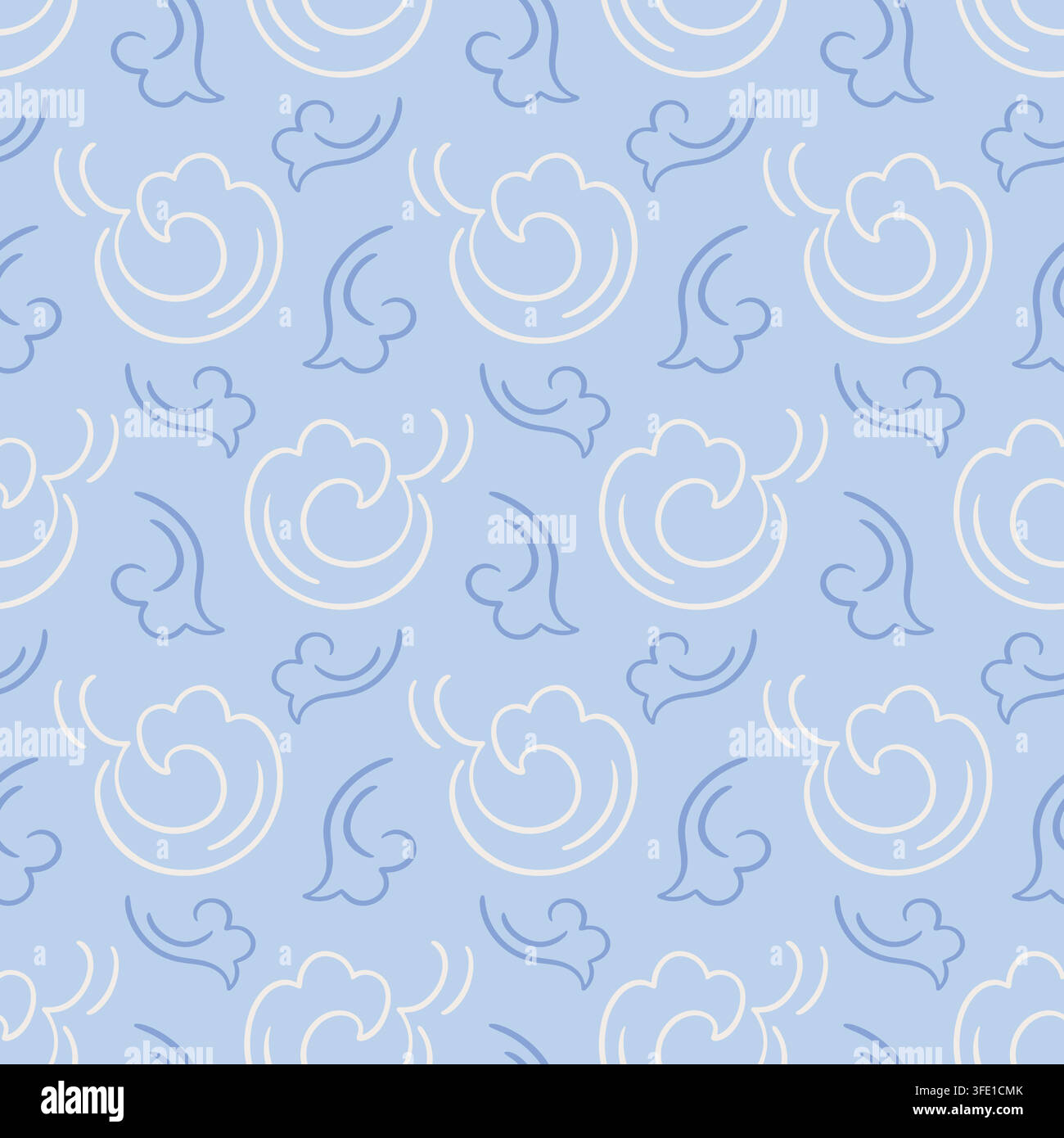 Japanese Asian Seamless blue pattern cloud waves Stock Vector