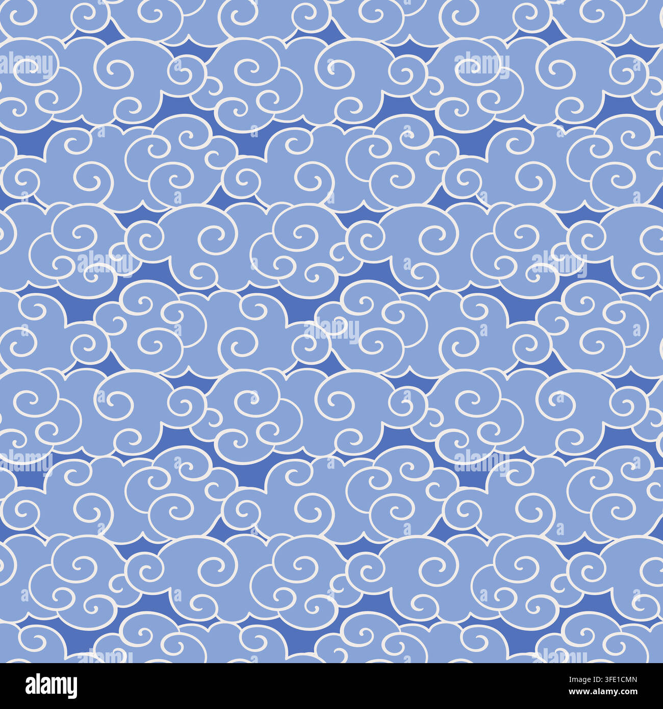 Japanese Asian Seamless blue pattern cloud waves Stock Vector
