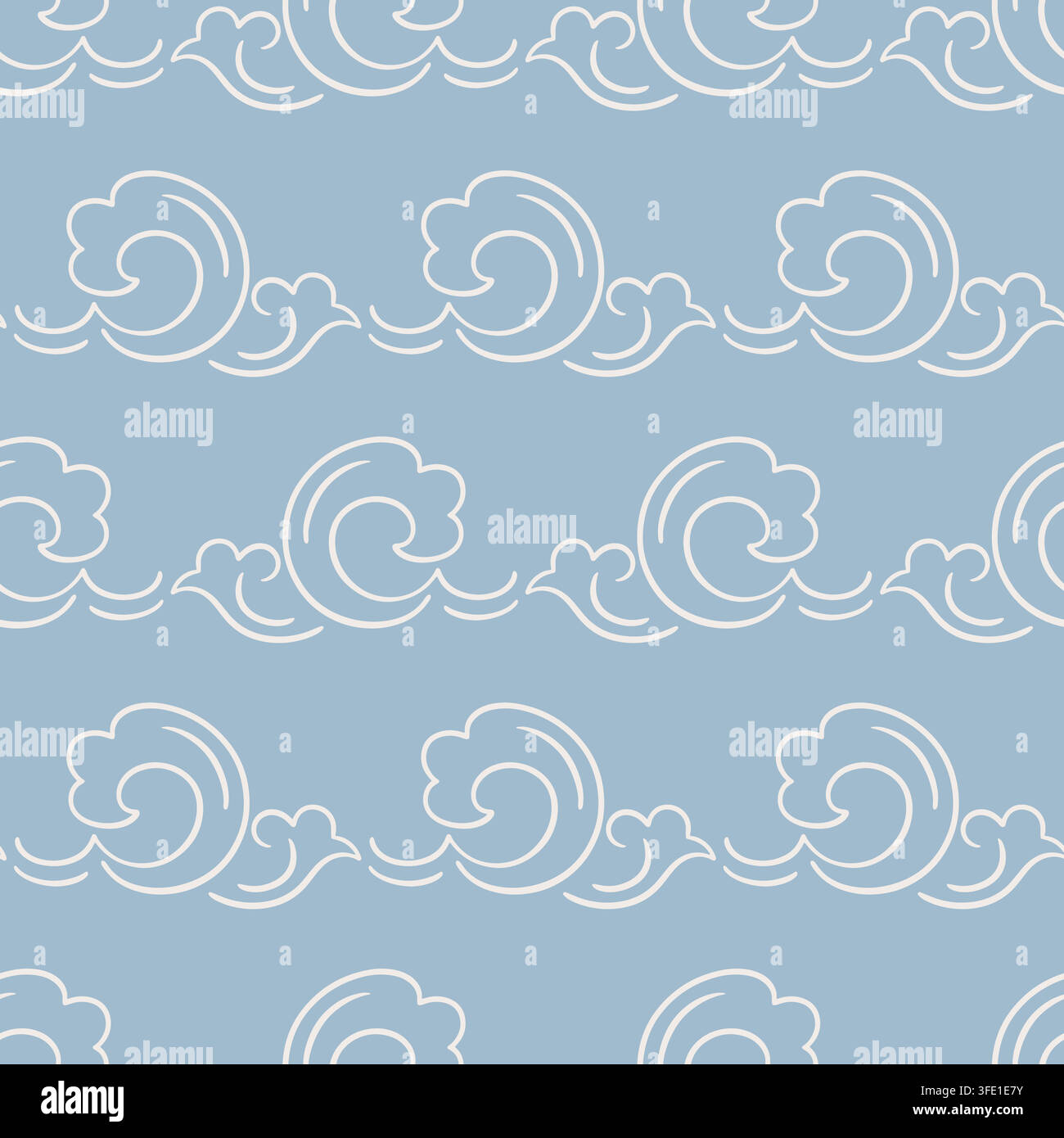 Soft Asian Seamless pale blue pattern cloud waves Stock Vector