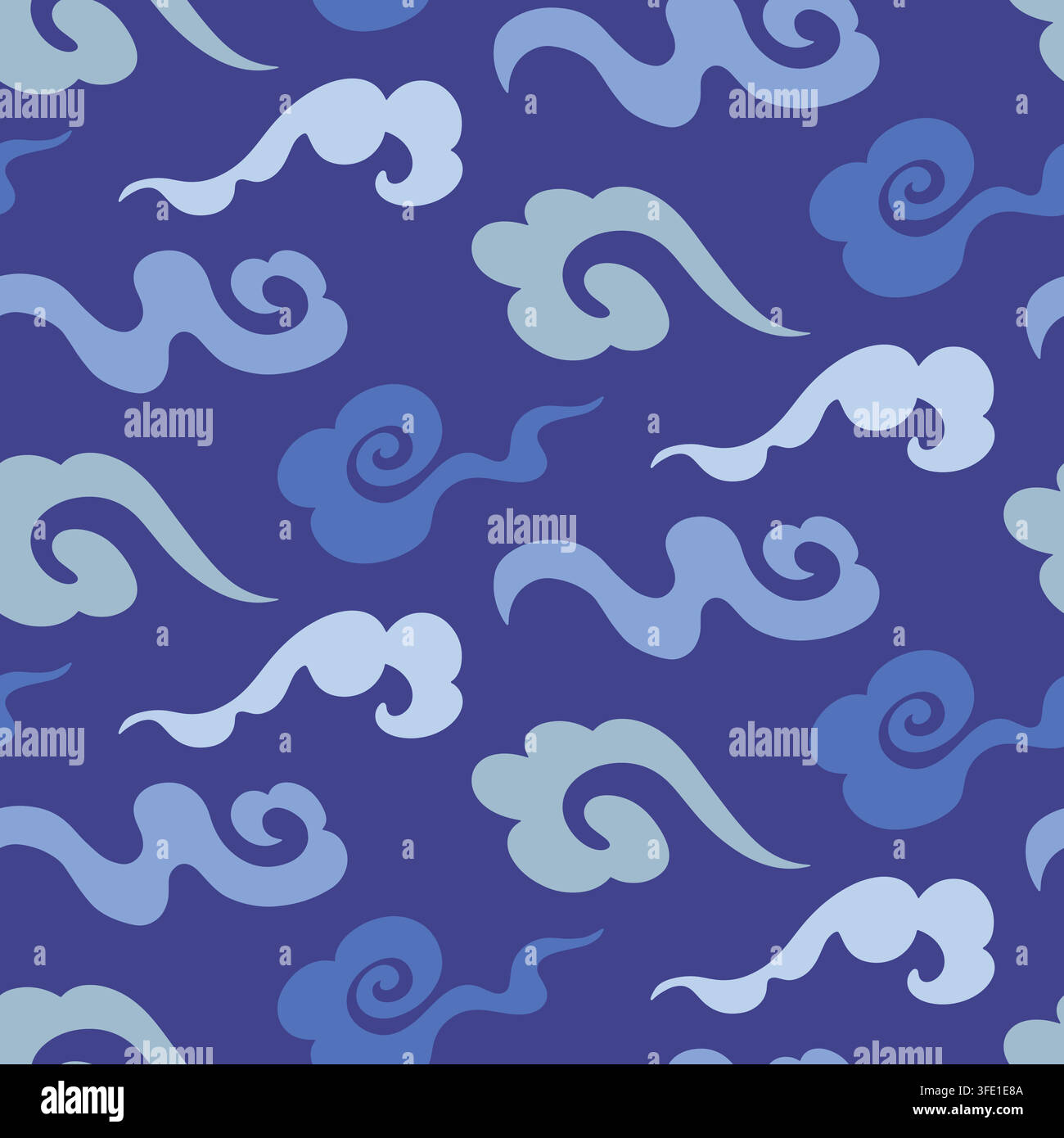 Seamless Asian pattern bold clouds on a dark blue Stock Vector