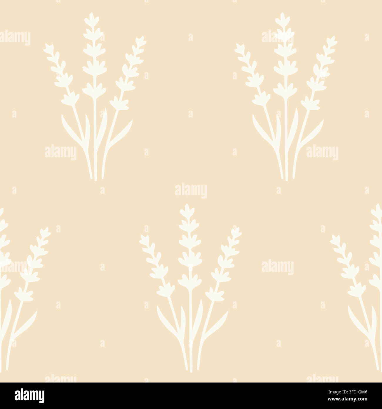 Seamless minimal pattern featuring delicate lavender stems in soft neutral tones. Stock Vector