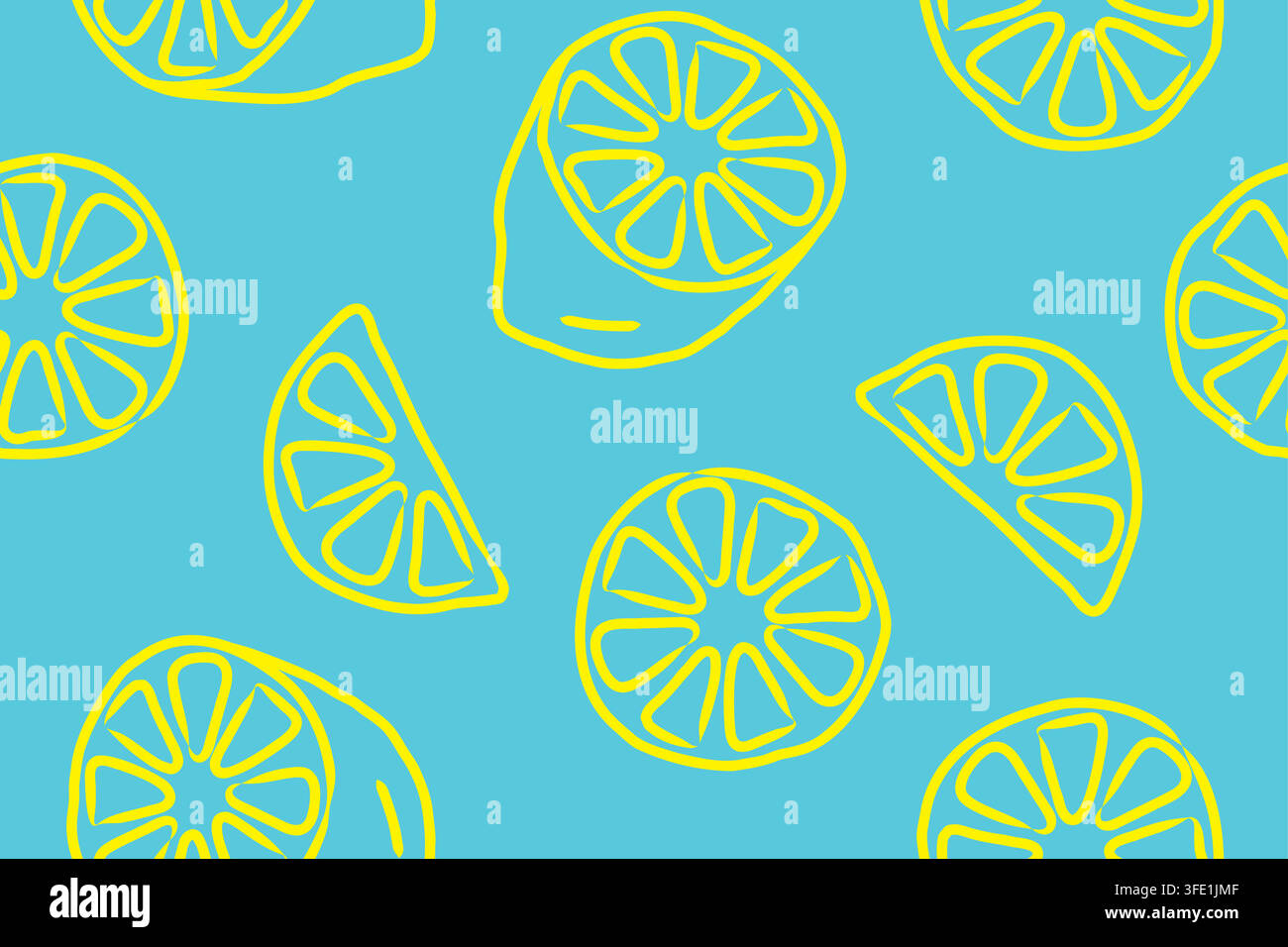 seamless pattern with lemon fruits slices and halves, hand-drawn doodle style - vector illustration Stock Vector